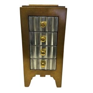 Artmax Bronze Silver Metal Large Jewelry Box 4 Drawer Vintage Rare Unique 80s